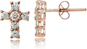 Hoops & Loops 925 Sterling Silver Cubic Zirconia Dainty Delicate 12mm Sparkly CZ Stud Cross Earrings for Women, Men | Silver, Yellow Gold, Rose Gold