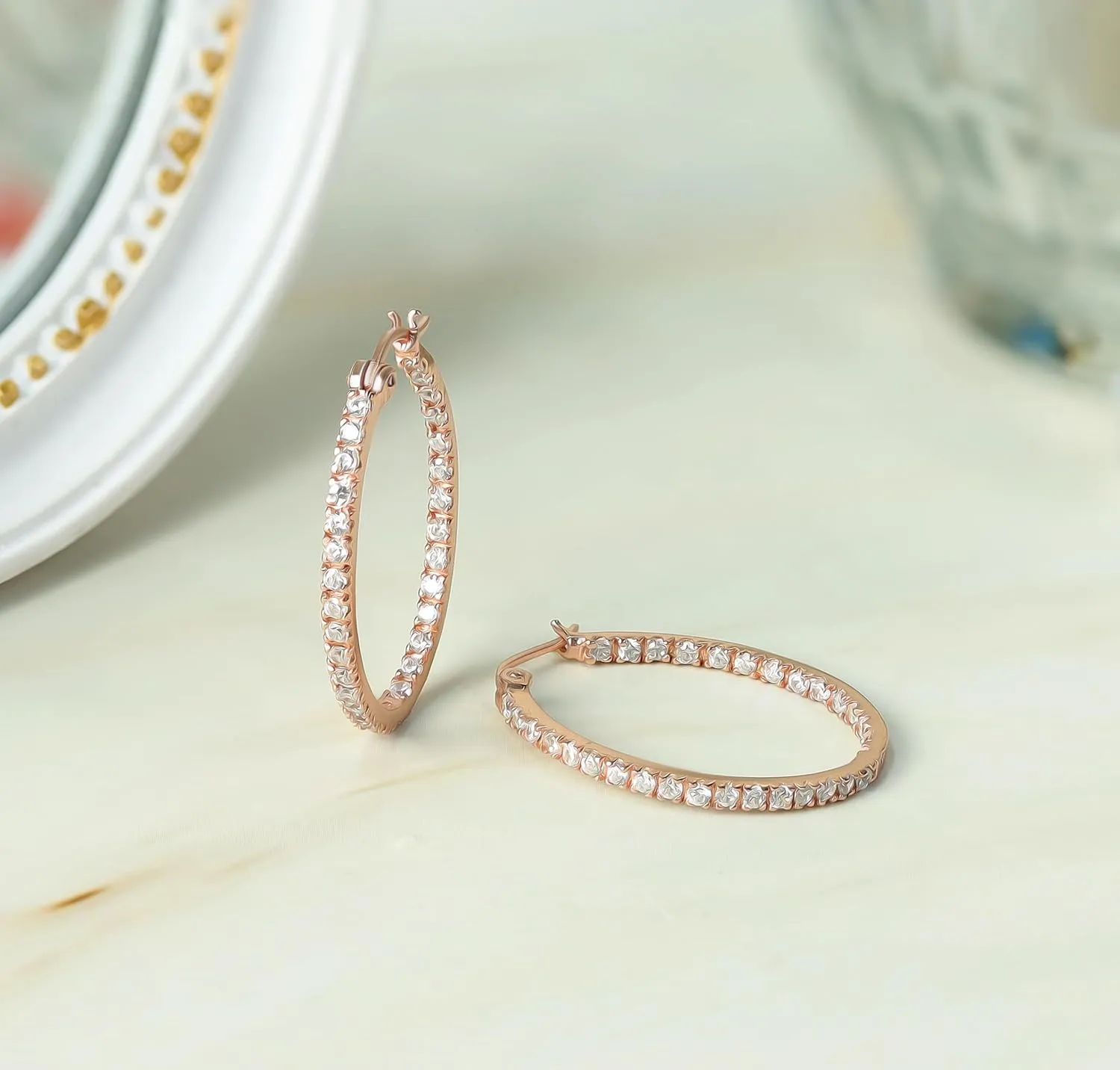 Hoops & Loops 925 Sterling Silver Cubic Zirconia Inside Out Oval Hoop Earrings for Women, 20mm 25mm 30mm