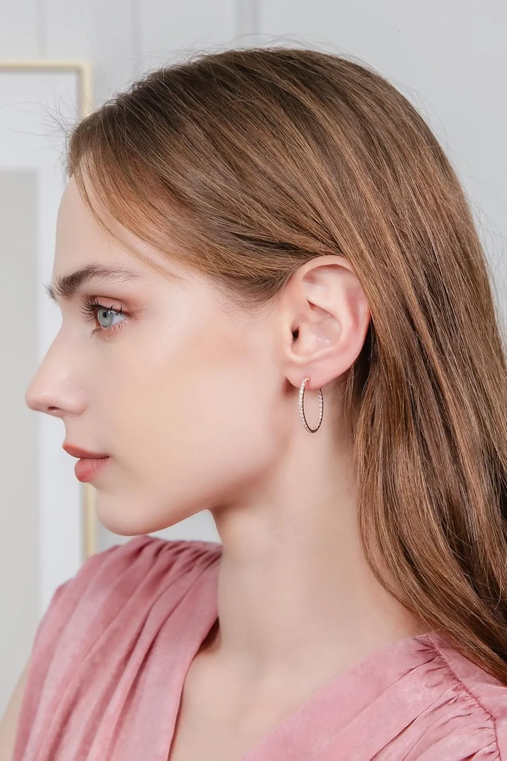 Hoops & Loops 925 Sterling Silver Cubic Zirconia Inside Out Oval Hoop Earrings for Women, 20mm 25mm 30mm