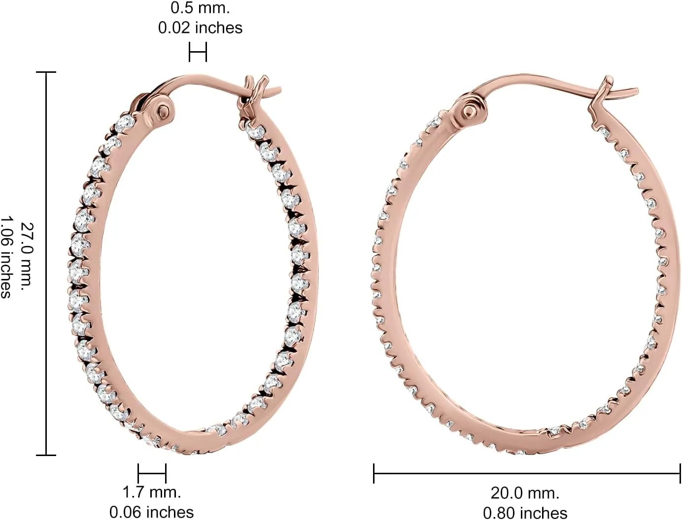 Hoops & Loops 925 Sterling Silver Cubic Zirconia Inside Out Oval Hoop Earrings for Women, 20mm 25mm 30mm