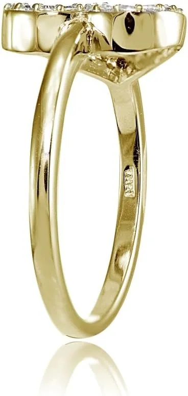 Hoops & Loops 925 Sterling Silver Cubic Zirconia Sideway Heart Ring for Women, Silver, Yellow & Rose Gold
