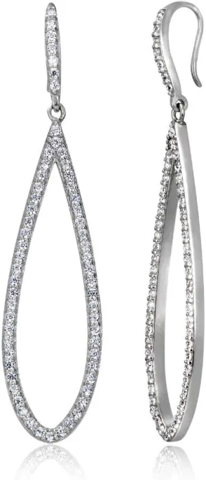 Hoops & Loops 925 Sterling Silver Cubic Zirconia Teardrop 58mm Long Dangle Hook Earrings for Women, Silver, Gold & Rose Gold
