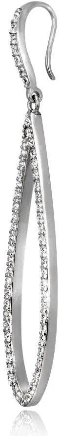 Hoops & Loops 925 Sterling Silver Cubic Zirconia Teardrop 58mm Long Dangle Hook Earrings for Women, Silver, Gold & Rose Gold