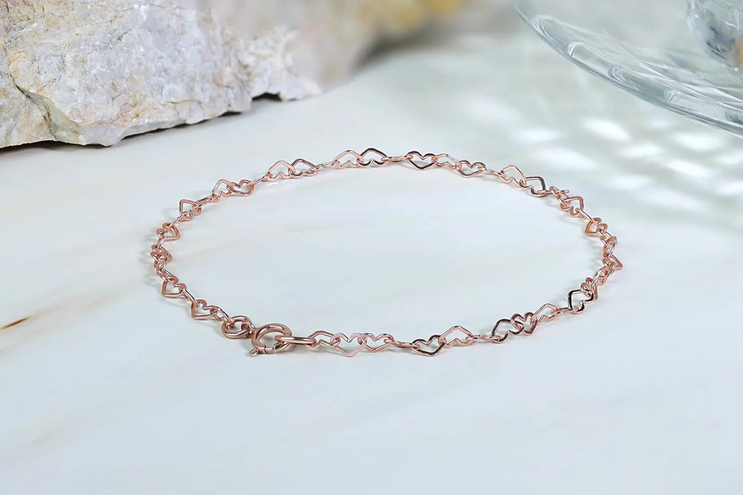Hoops & Loops 925 Sterling Silver Heart Loop Link Chain Tennis Bracelet for Women Teen Girls, Silver, Yellow Gold, Rose Gold