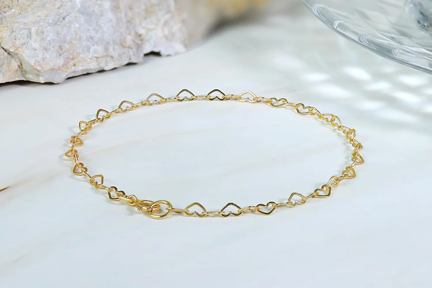 Hoops & Loops 925 Sterling Silver Heart Loop Link Chain Tennis Bracelet for Women Teen Girls, Silver, Yellow Gold, Rose Gold