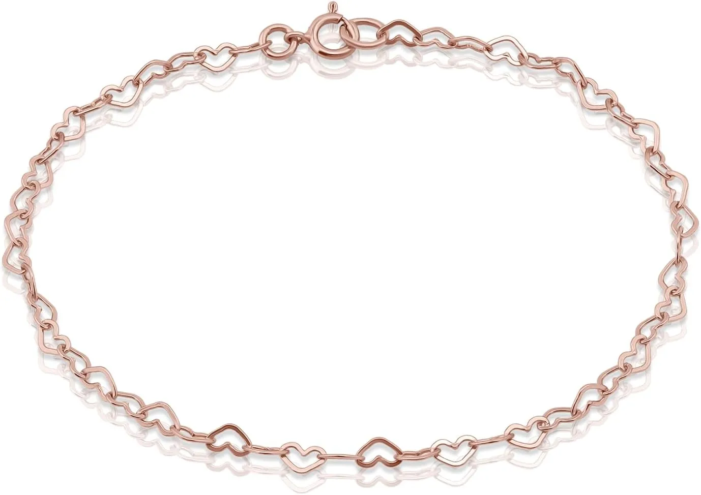Hoops & Loops 925 Sterling Silver Heart Loop Link Chain Tennis Bracelet for Women Teen Girls, Silver, Yellow Gold, Rose Gold