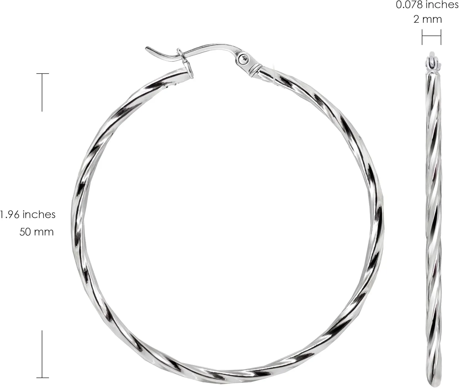 Hoops & Loops 925 Sterling Silver Hoop Earrings for Women, 14K Gold, Rose Gold Plated, Black Twisted Click-Top Round Hoop Earrings for Women, Hypoallergenic, Lightweight, High Polished Twist Design Hoops 15/20/25/30/35/40/50/60mm