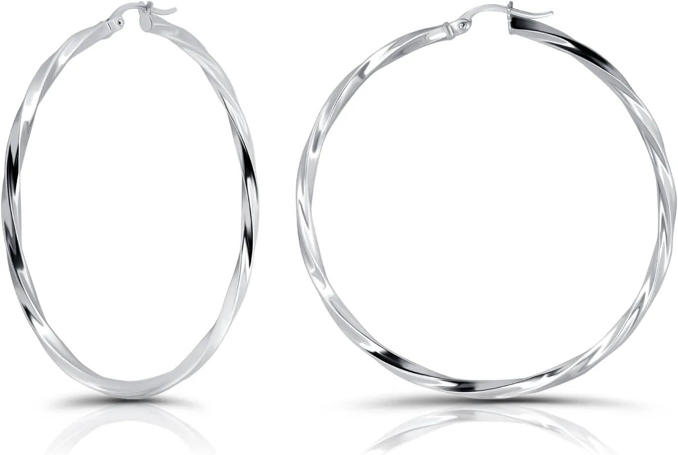 Hoops & Loops 925 Sterling Silver Hoop Earrings for Women, 14K Gold, Rose Gold Plated, Black Twisted Click-Top Round Hoop Earrings for Women, Hypoallergenic, Lightweight, High Polished Twist Design Hoops 15/20/25/30/35/40/50/60mm
