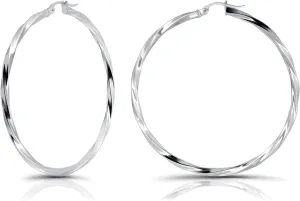 Hoops & Loops 925 Sterling Silver Hoop Earrings for Women, 14K Gold, Rose Gold Plated, Black Twisted Click-Top Round Hoop Earrings for Women, Hypoallergenic, Lightweight, High Polished Twist Design Hoops 15/20/25/30/35/40/50/60mm