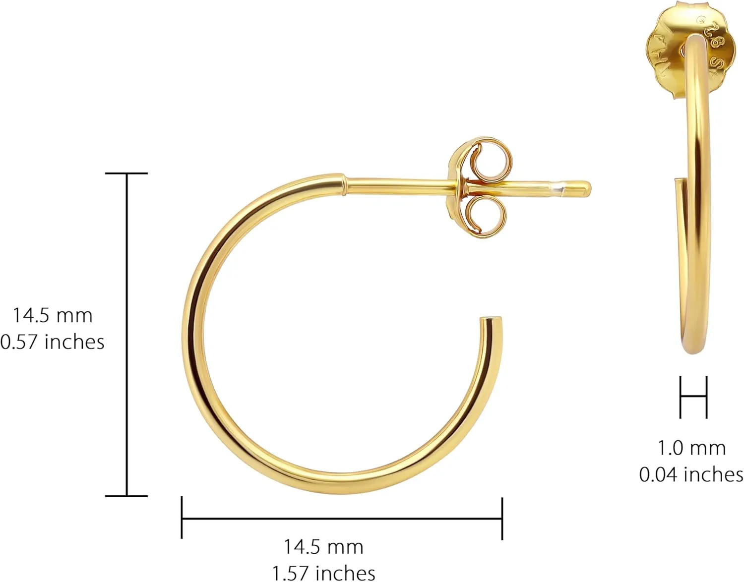 Hoops & Loops 925 Sterling Silver Open 1.5mm Thin Polished Round C-Hoop Earrings | Silver, Yellow, Rose Gold Flashed Sterling Silver 15mm 20mm 25mm 35mm 45mm