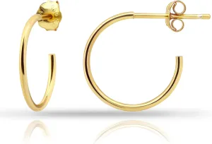 Hoops & Loops 925 Sterling Silver Open 1.5mm Thin Polished Round C-Hoop Earrings | Silver, Yellow, Rose Gold Flashed Sterling Silver 15mm 20mm 25mm 35mm 45mm