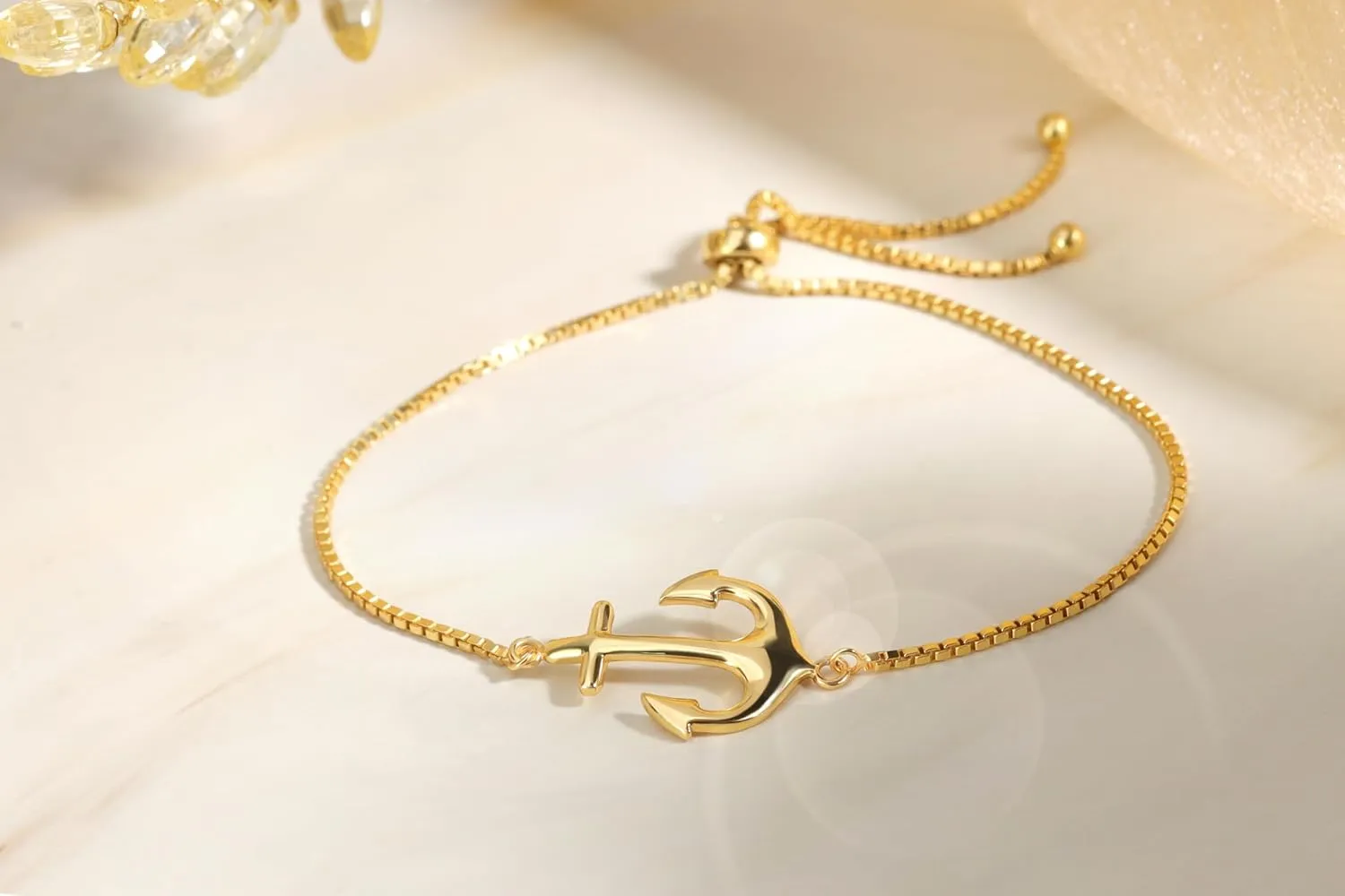 Hoops & Loops 925 Sterling Silver Sailor Anchor High Polished Hypoallergenic Anti-Tarnish Adjustable Bracelet for Women Men, Silver, Yellow Gold & Rose Gold