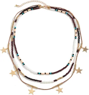 HTH Boho Necklaces for Women Bohemian Layered Colorful Turquoise Beaded Chain Choker Necklace Summer Jewelry Gifts (A-Star)