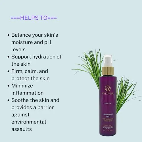 Hylunia Lemongrass Mist - 5.1 fl oz - Colloidal Silver, Aloe Vera and Eucalyptus Essential Oil - Eczema - Acne