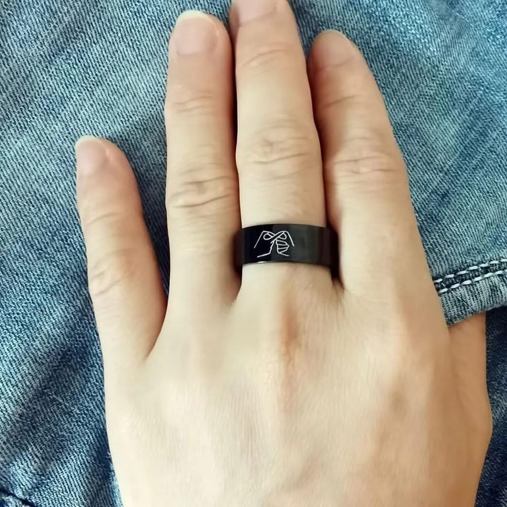 I Love You Couple Rings for Him and Her,Heart Gesture Anniversary Promise Wedding Band,Stainless Steel Classic Plain Lovers Ring