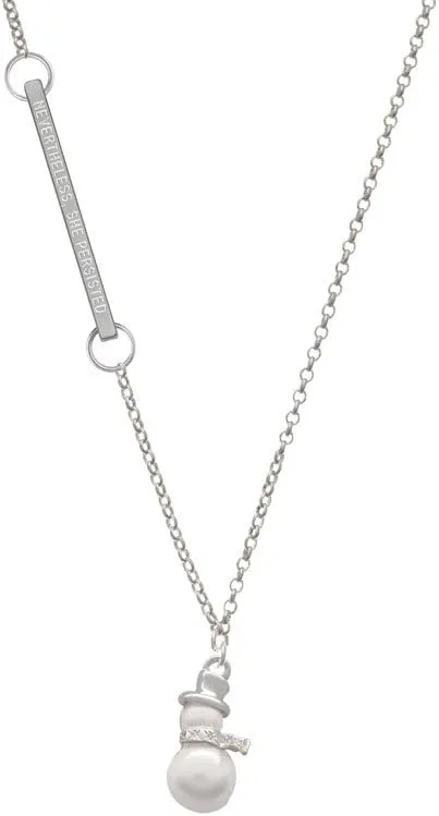 Imitation Pearl Snowman Nevertheless She Persisted Delicate Bar Necklace
