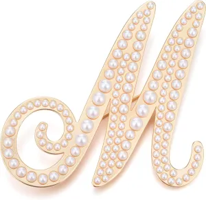 Initial Letter Brooch Pin Pearl Letter Brooches Golden Pins Accessories Jewelry Birthday Mother's Day Gift for Women