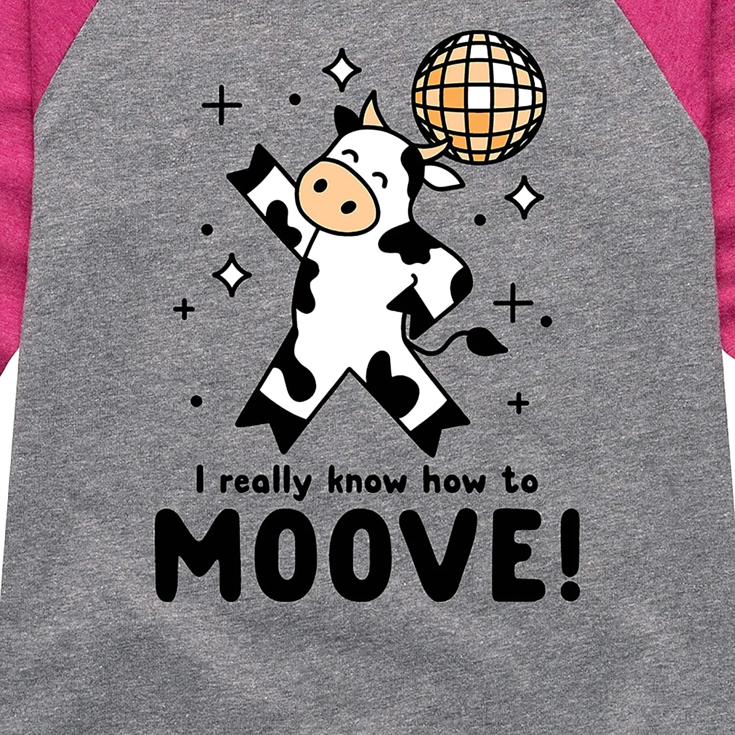 Instant Message - Watch Me Moove Disco Cow - Toddler & Youth Girls Raglan Graphic T-Shirt