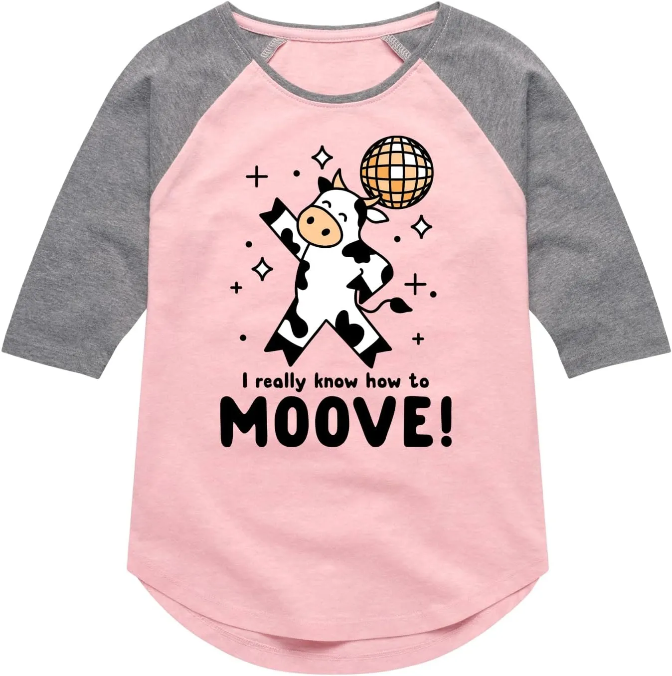 Instant Message - Watch Me Moove Disco Cow - Toddler & Youth Girls Raglan Graphic T-Shirt