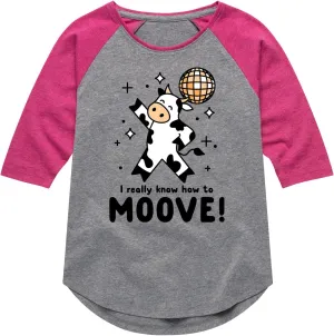 Instant Message - Watch Me Moove Disco Cow - Toddler & Youth Girls Raglan Graphic T-Shirt