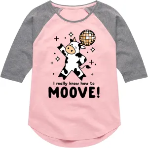 Instant Message - Watch Me Moove Disco Cow - Toddler & Youth Girls Raglan Graphic T-Shirt