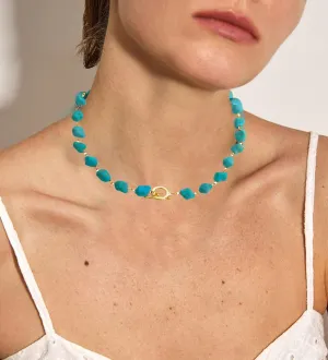 Irregular Turquoise Beaded Choker Necklaces for Women, Bohemian Hand Made Strand Toggle Clasp Necklace for Women Party