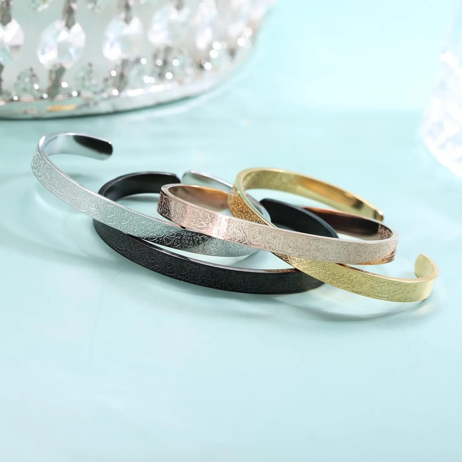 Islamic Jewelry Gifts for Women Allah Gold Bangles Bracelets Ayatul Kursi Arabic Cuff Bracelet for Women Men Islam Eid Ramadan New Year Gifts