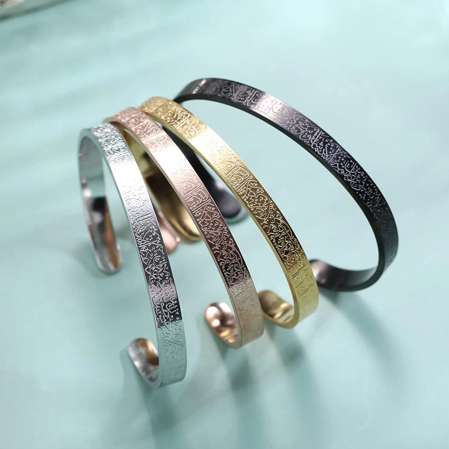 Islamic Jewelry Gifts for Women Allah Gold Bangles Bracelets Ayatul Kursi Arabic Cuff Bracelet for Women Men Islam Eid Ramadan New Year Gifts