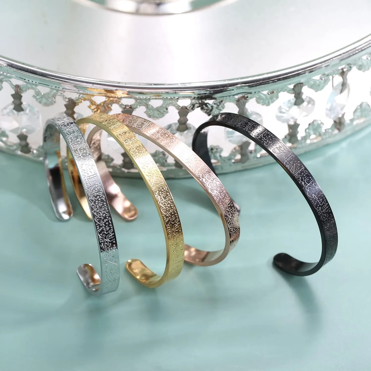 Islamic Jewelry Gifts for Women Allah Gold Bangles Bracelets Ayatul Kursi Arabic Cuff Bracelet for Women Men Islam Eid Ramadan New Year Gifts