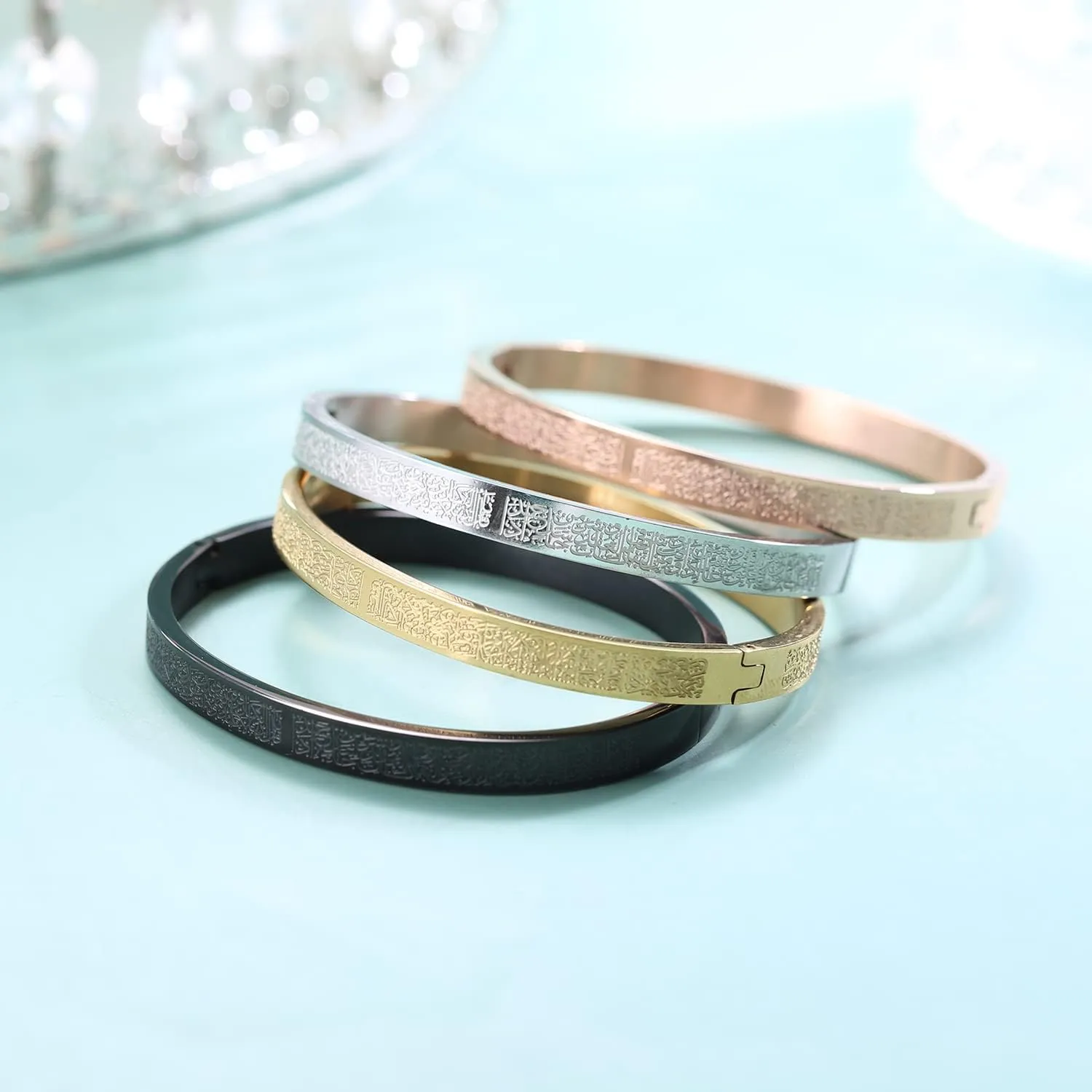 Islamic Jewelry Gifts for Women Allah Gold Bangles Bracelets Ayatul Kursi Arabic Cuff Bracelet for Women Men Islam Eid Ramadan New Year Gifts