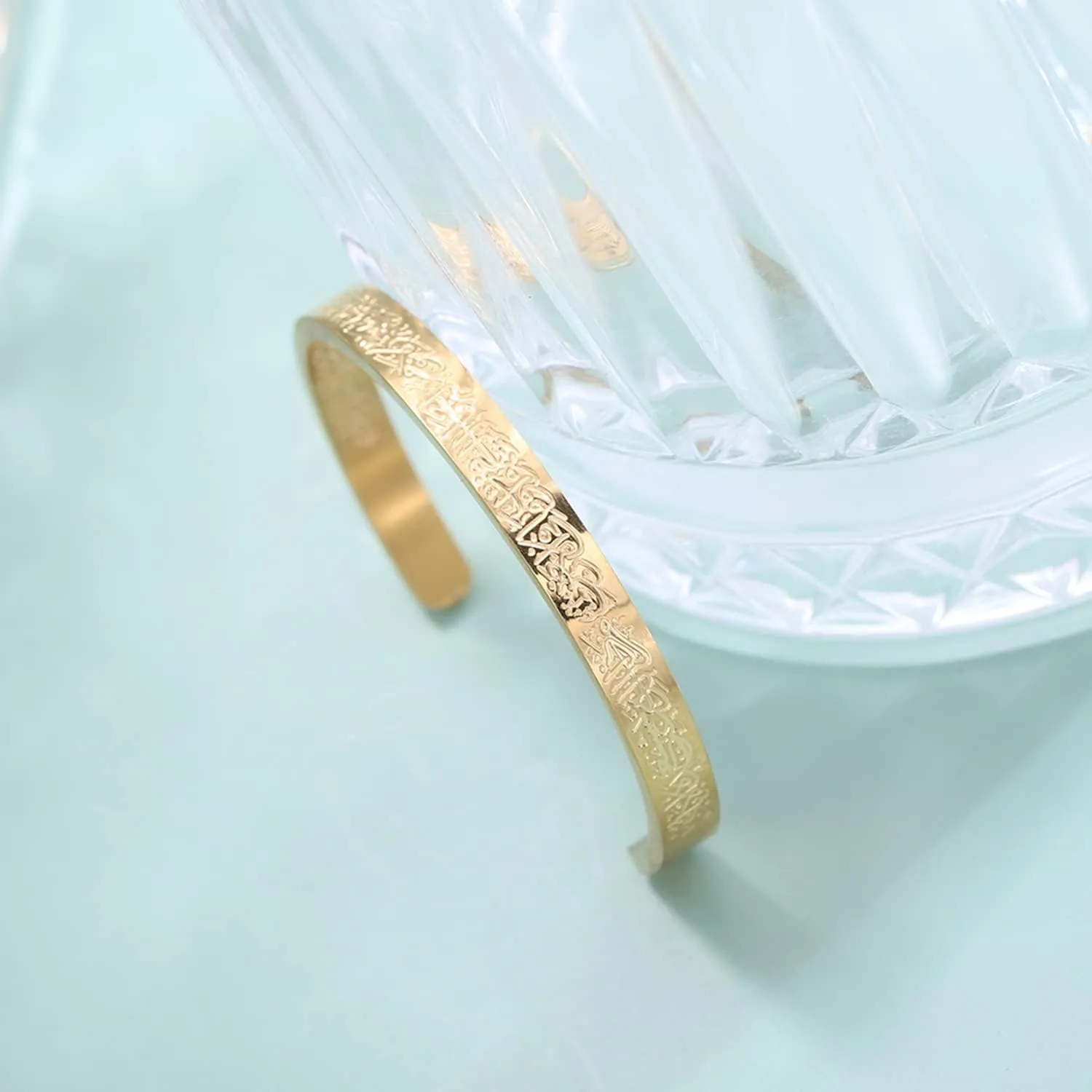 Islamic Jewelry Gifts for Women Allah Gold Bangles Bracelets Ayatul Kursi Arabic Cuff Bracelet for Women Men Islam Eid Ramadan New Year Gifts