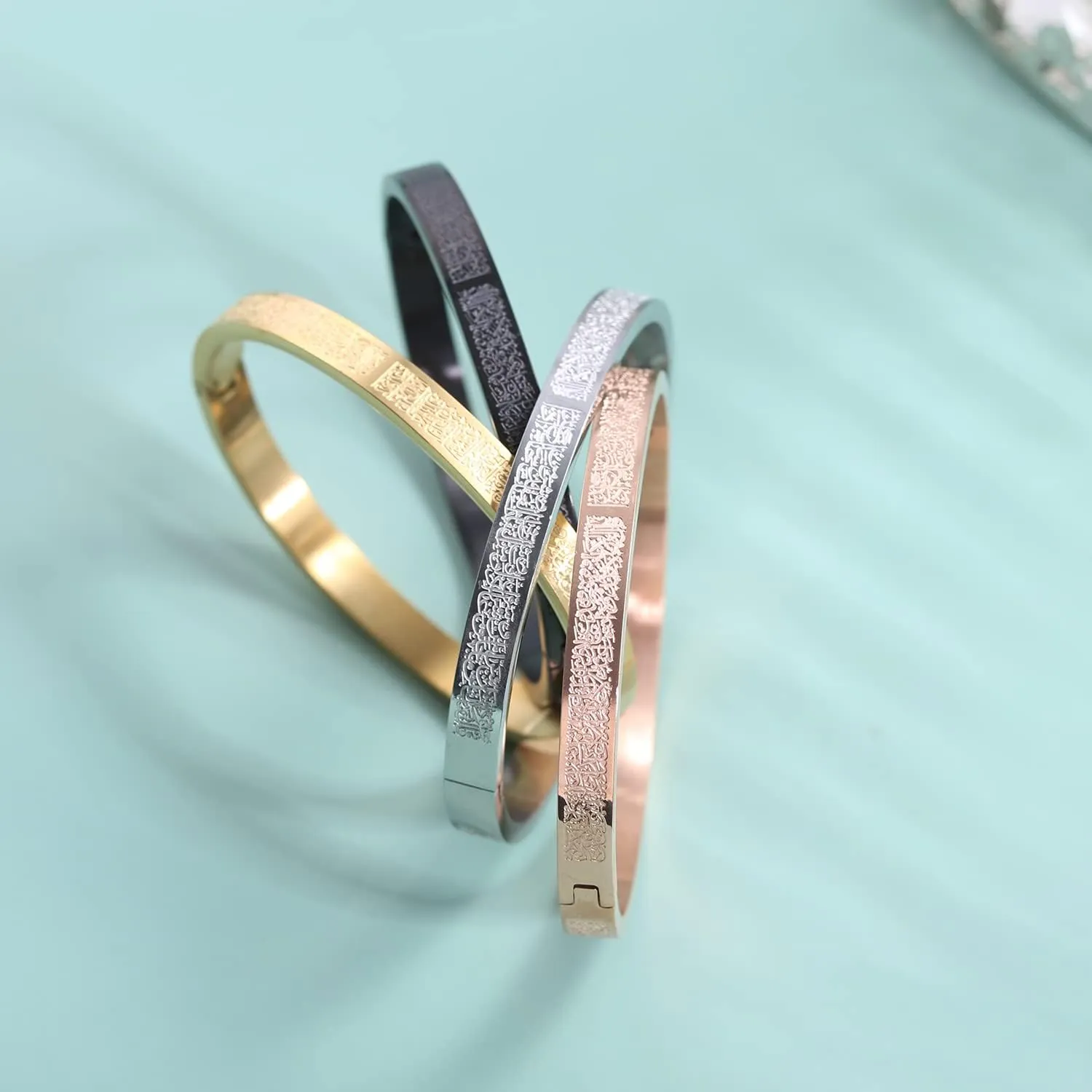 Islamic Jewelry Gifts for Women Allah Gold Bangles Bracelets Ayatul Kursi Arabic Cuff Bracelet for Women Men Islam Eid Ramadan New Year Gifts