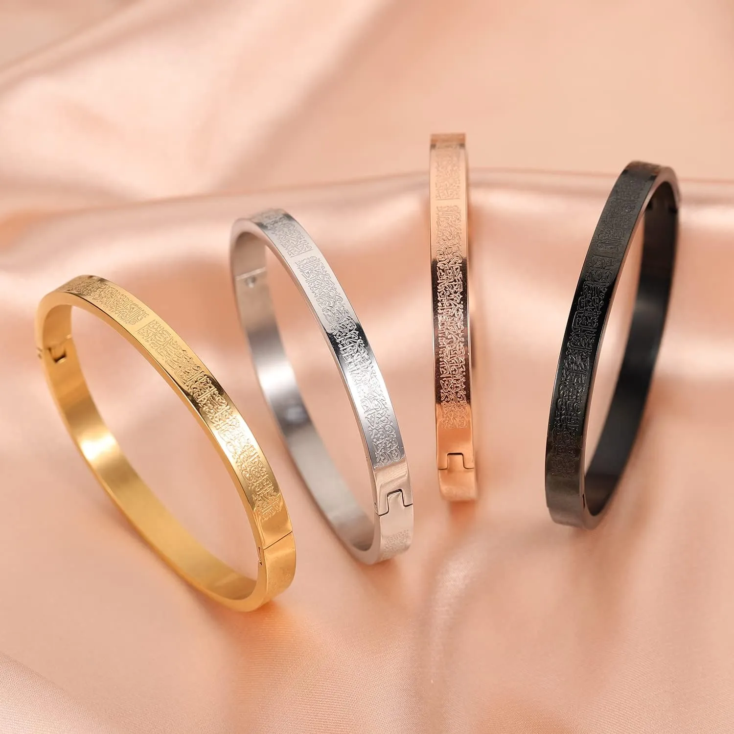 Islamic Jewelry Gifts for Women Allah Gold Bangles Bracelets Ayatul Kursi Arabic Cuff Bracelet for Women Men Islam Eid Ramadan New Year Gifts