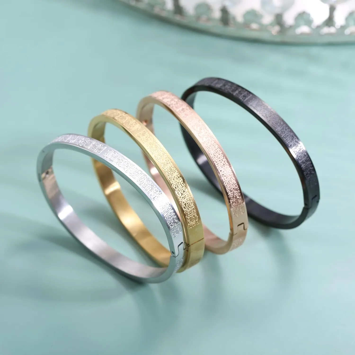 Islamic Jewelry Gifts for Women Allah Gold Bangles Bracelets Ayatul Kursi Arabic Cuff Bracelet for Women Men Islam Eid Ramadan New Year Gifts