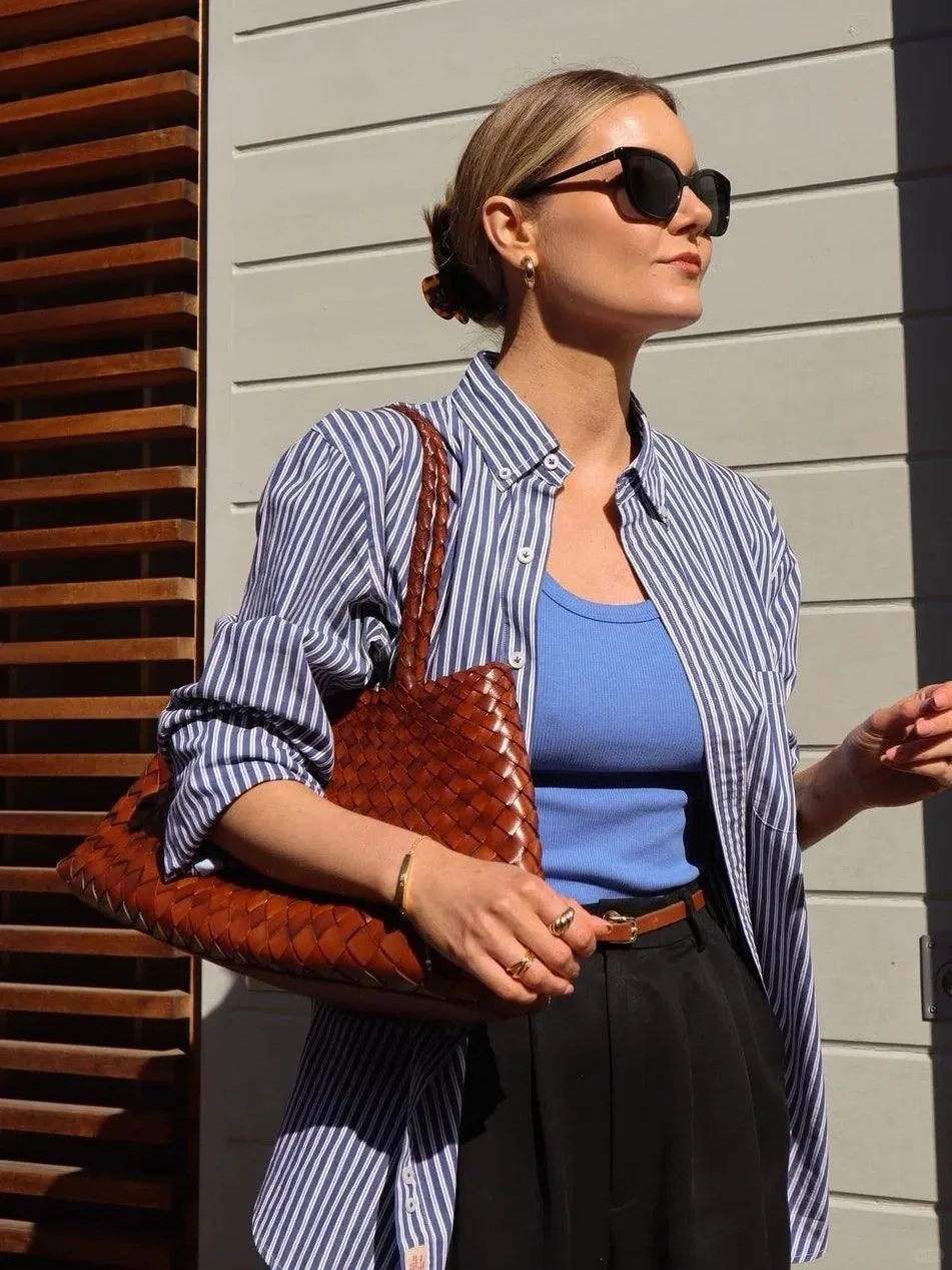 Italy Leather Woven Bag Hobo Trapezoidal Bag | New Style Summer Beach Bag Full Grain Leather Triple Jump Bamboo HandBag, Handcrafted Basket Bag