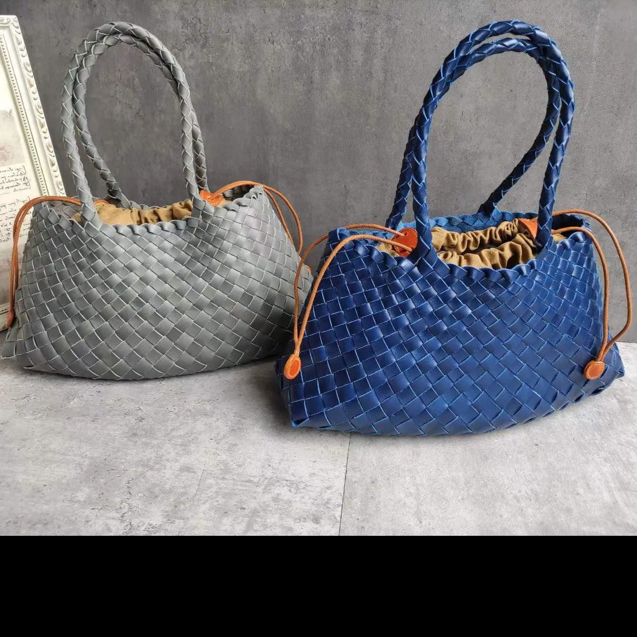 Italy Leather Woven Bag Hobo Trapezoidal Bag | New Style Summer Beach Bag Full Grain Leather Triple Jump Bamboo HandBag, Handcrafted Basket Bag