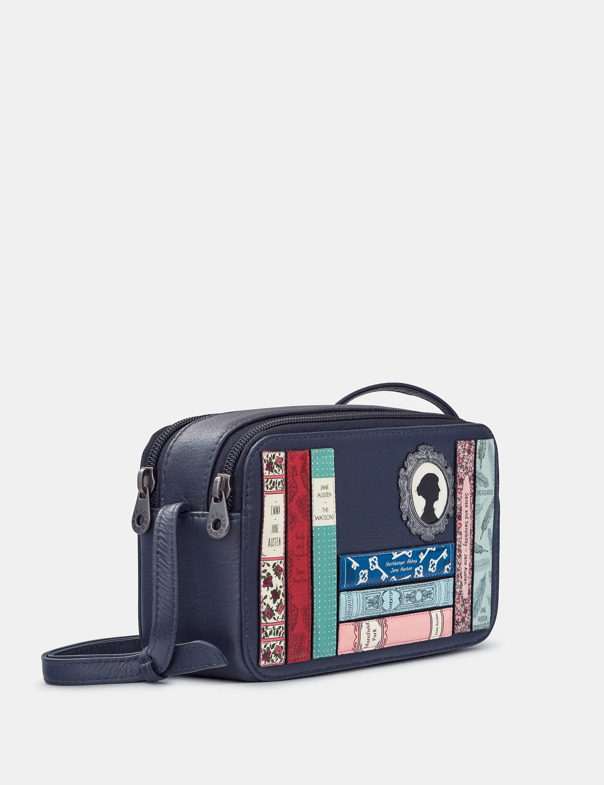 Jane Austen Bookworm Navy Leather Porter Cross Body Bag