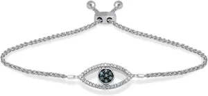 Jewelili Sterling Silver Cross, Infinity, Evil Eye and Love Bolo Bracelet fo Women | 1/10 CTTW Natural White Round Diamonds | Wheat Chain | Fine Jewelry with Gift Box | Timeless Fashion Jewelry Gift for Her