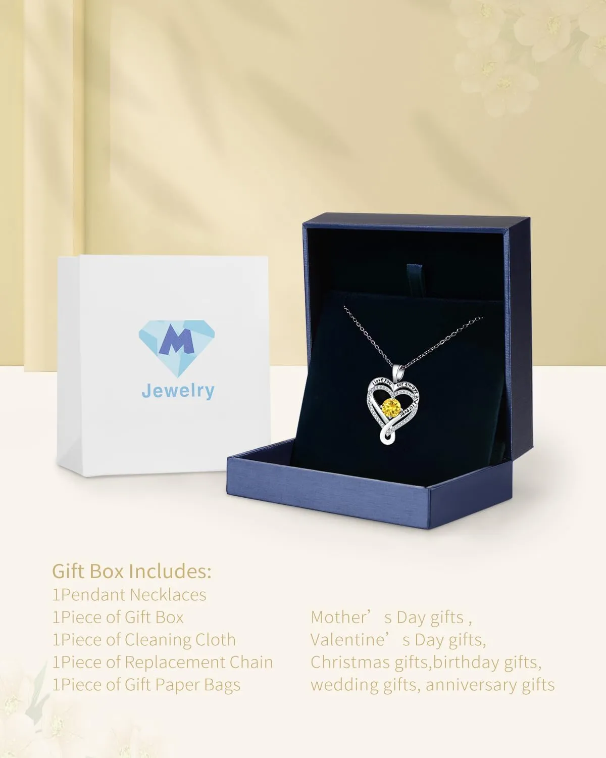 Jewelry for Women Wife Infinity Heart Birthstone I Love You Necklace S925 Anniversary Women Necklaces for Her Wife Birthday Gift Ideas, Birthday Present for Girlfriend Mom Daughter Sterling Silver