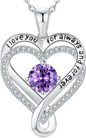 Jewelry for Women Wife Infinity Heart Birthstone I Love You Necklace S925 Anniversary Women Necklaces for Her Wife Birthday Gift Ideas, Birthday Present for Girlfriend Mom Daughter Sterling Silver