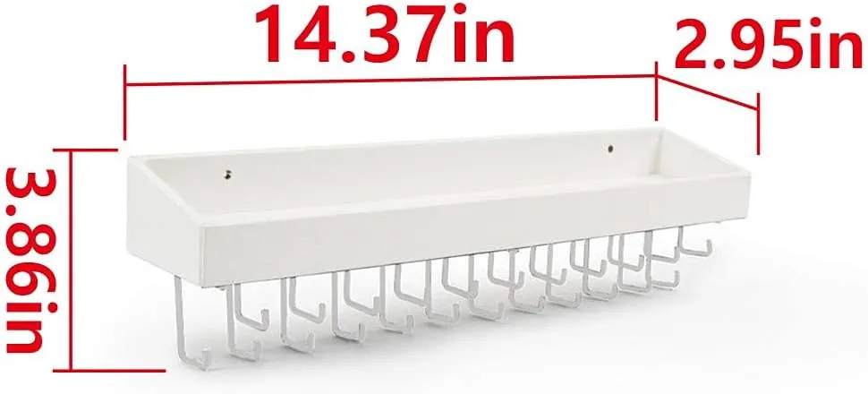 Jewelry Organizer Necklace Holder with 23 Hooks, Wall Mounted Necklaces Bracelet Earrings Ring Holder Hanger with Shelf for Perfume Aesthetic Room Decor (White, 14.37 x 2.95 x 3.86 inches) - MK208C