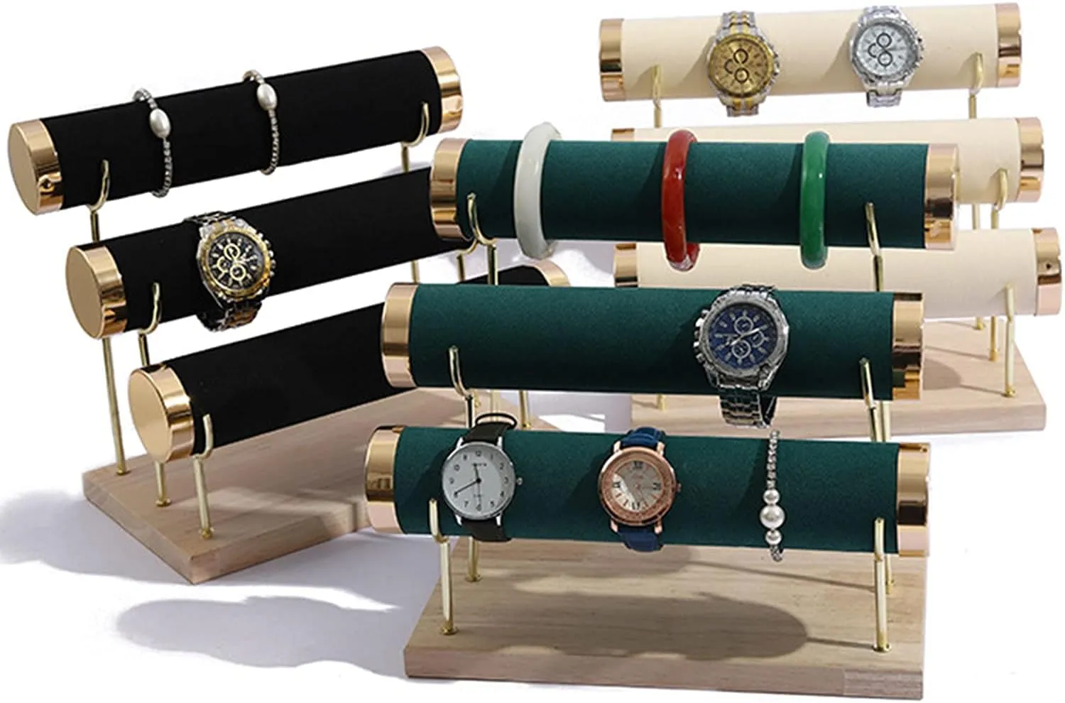 Jewelry Towers with Three Tier Racks, Detachable Black Velvet Gilt-edging Bracelet Display Stand