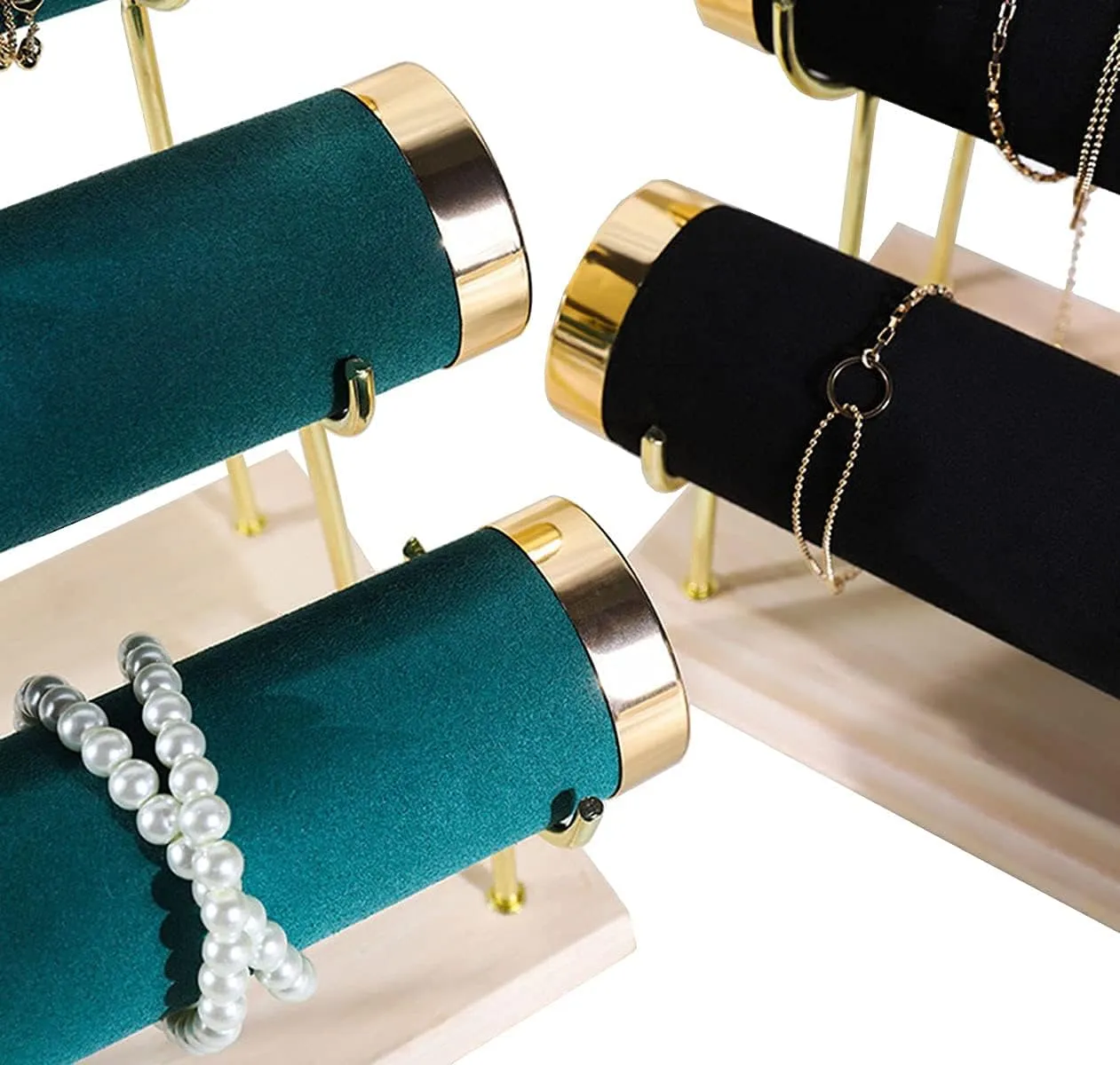 Jewelry Towers with Three Tier Racks, Detachable Black Velvet Gilt-edging Bracelet Display Stand