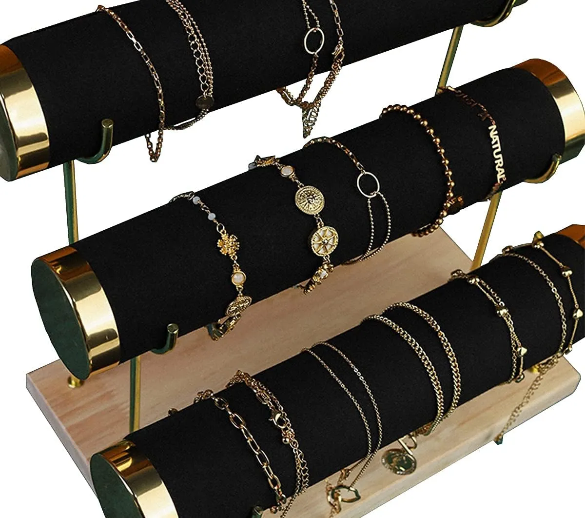 Jewelry Towers with Three Tier Racks, Detachable Black Velvet Gilt-edging Bracelet Display Stand