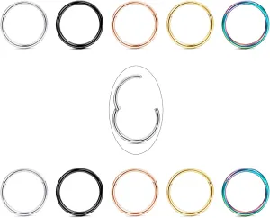 Jstyle 10Pcs 16G 18G Stainless Steel Hinged Clicker Segment Nose Rings Hoop Helix Cartilage Daith Tragus Sleeper Earrings 8-12MM Improved