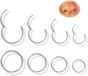 Jstyle 8Pcs 18G Stainless Steel Hinged Clicker Segment Nose Ring Hoop Piercing for Men Women Cartilage Daith Tragus Sleeper Earrings Improved Clasp 6-12MM