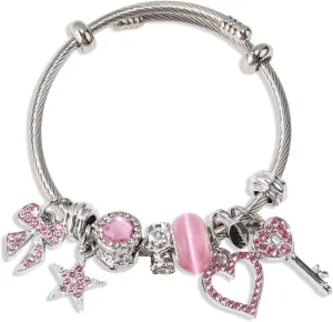 Kawaii Charm Bracelet for Girls, Adjustable Silver Stainless Steel Bracelet, Fashion Cartoon Bracelet Suitable Women Girls Holiday Gift
