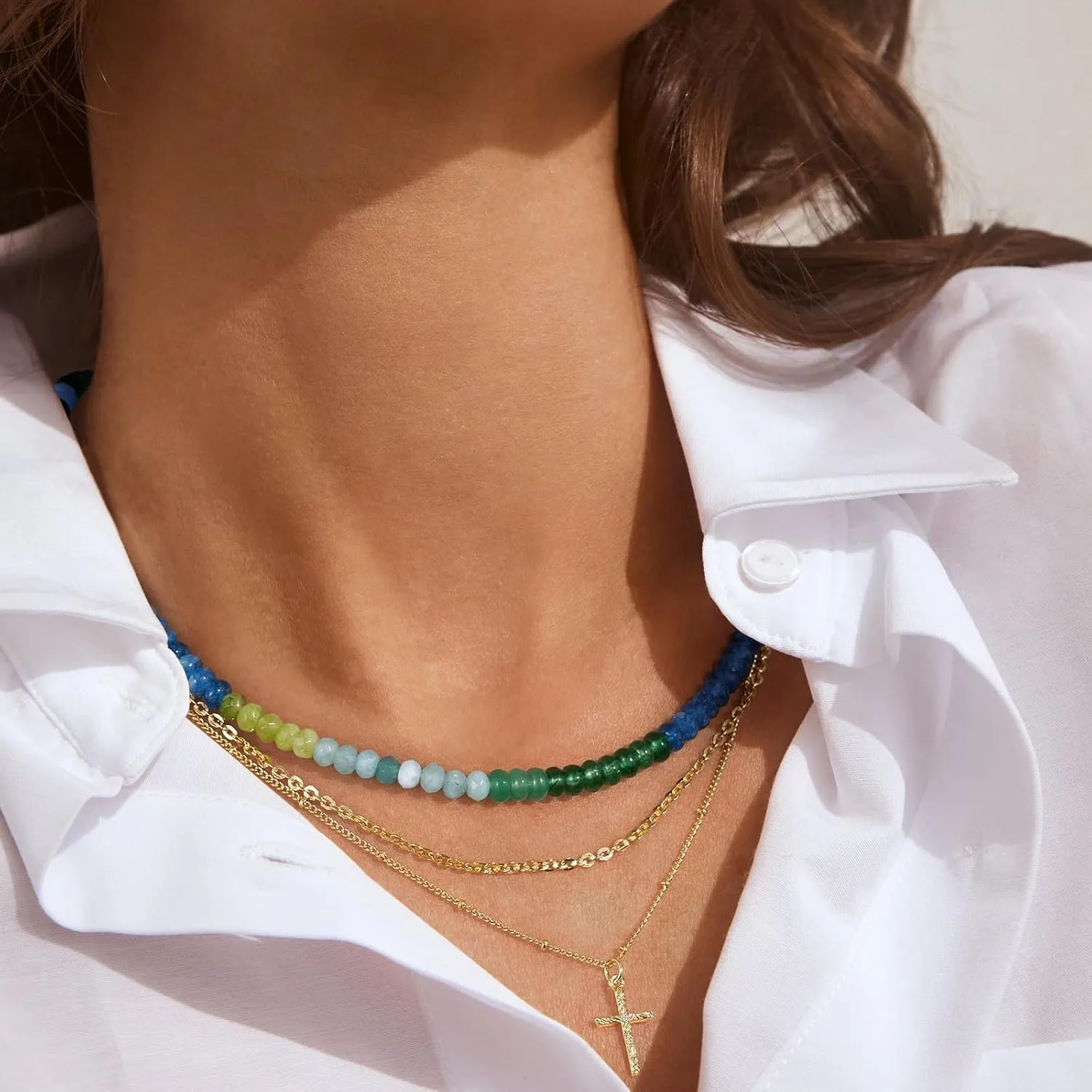 KELORIS PATH Beaded Necklaces for Women, Boho Colorful Natural Stone Bead Choker, Trendy Summer Handmade Jewelry Gifts