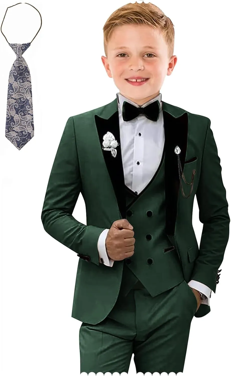 Kids Tuxedo Suit for Boys Slim Fit Wedding Outfit Boys Formal 5 Piece Suit Set