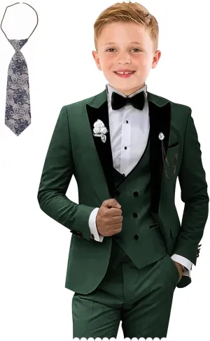 Kids Tuxedo Suit for Boys Slim Fit Wedding Outfit Boys Formal 5 Piece Suit Set